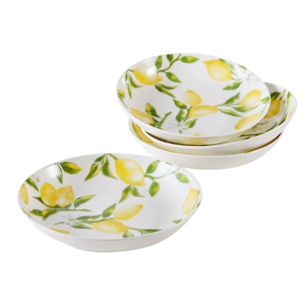 Mikasa Bone China Lemons Yellow Green Pasta Bowls 8.5” Diameter NEW Set of 4 - Picture 2 of 5